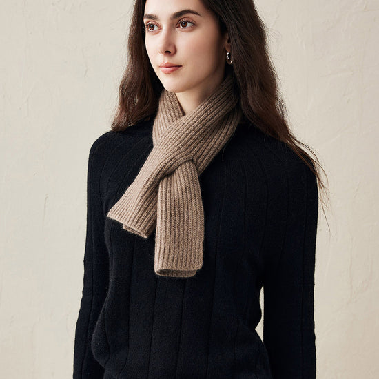 COMOBOCA Coffee Camel 100% Cashmere Luxurious Ribbed Scarf