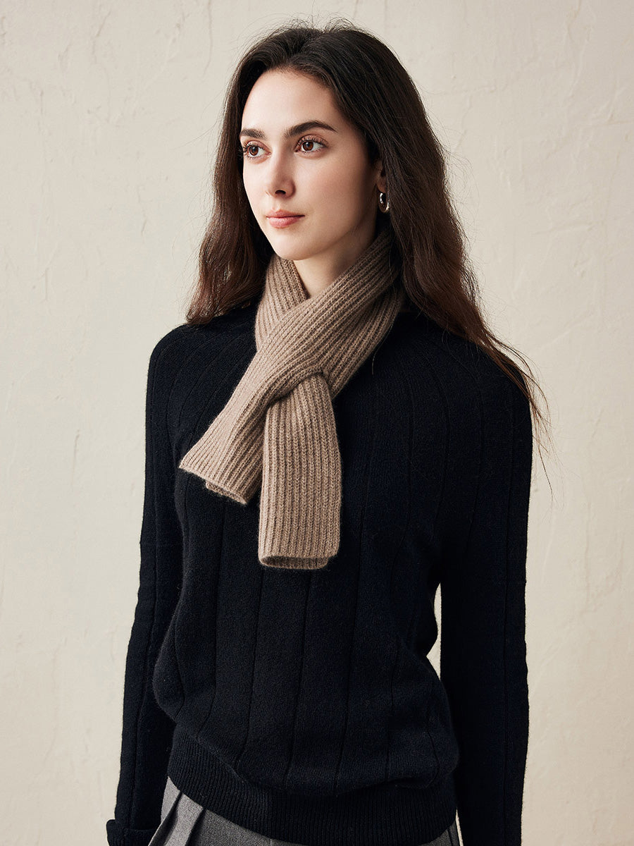 COMOBOCA Coffee Camel 100% Cashmere Luxurious Ribbed Scarf