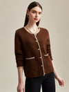 COMOBOCA Brown 100% Cashmere Women's Two-Tone Buttoned Cardigan