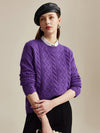 COMOBOCA Purple 100% Wool Women's Vibrant Color Cable Knit Sweater