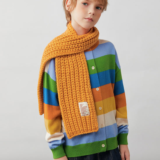 COMOBOCA 100% Wool Kids' Colorful Striped Round Neck Cardigan