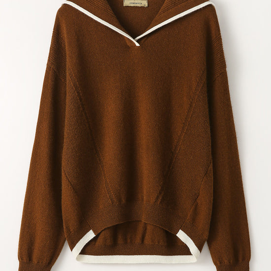 COMOBOCA Brown 100% Cashmere Women's Sailor Collar Sweater