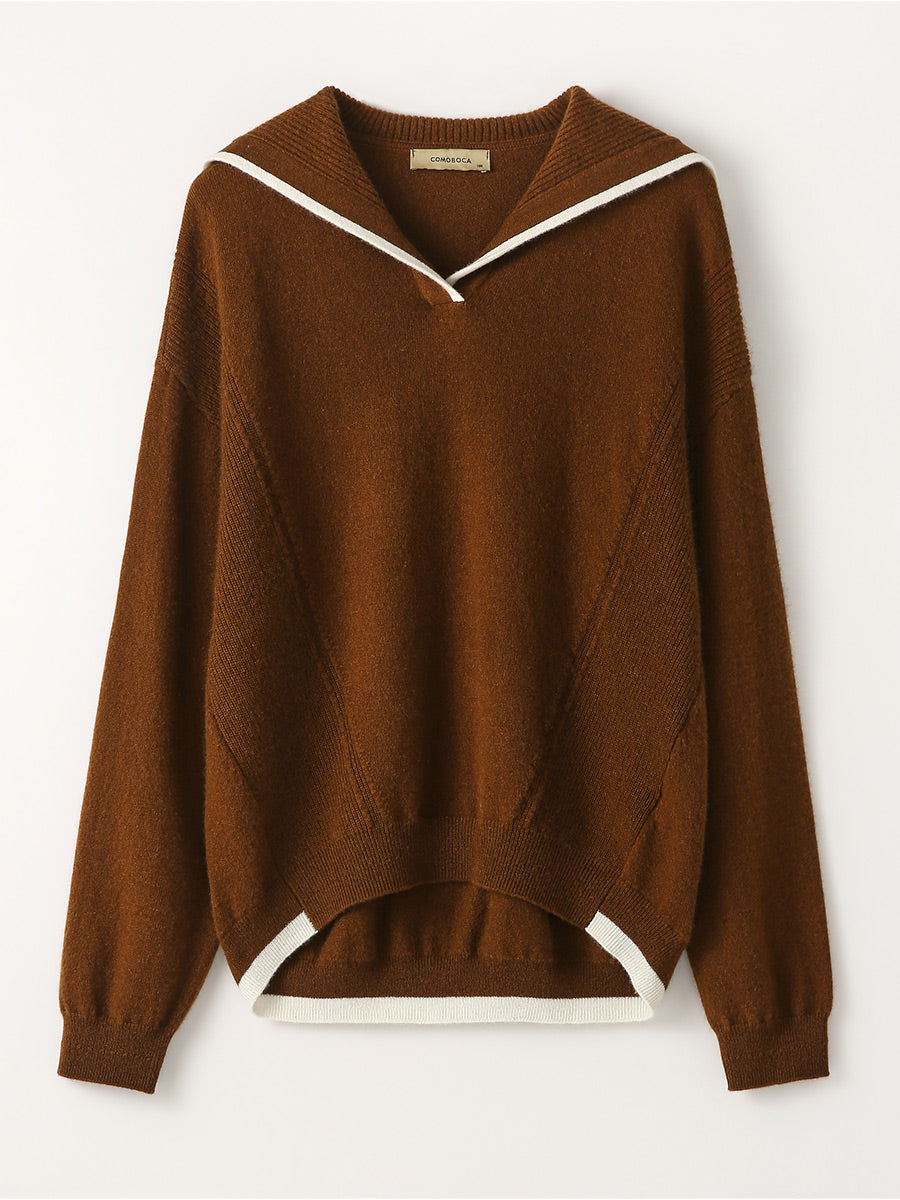 COMOBOCA Brown 100% Cashmere Women's Sailor Collar Sweater