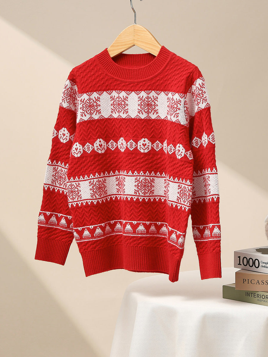 COMOBOCA 100% Wool Kids' Nordic Snowflake Knit Sweater