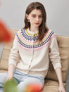 COMOBOCA 100% Wool Women's Fair Isle Inspired Button Down Cardigan