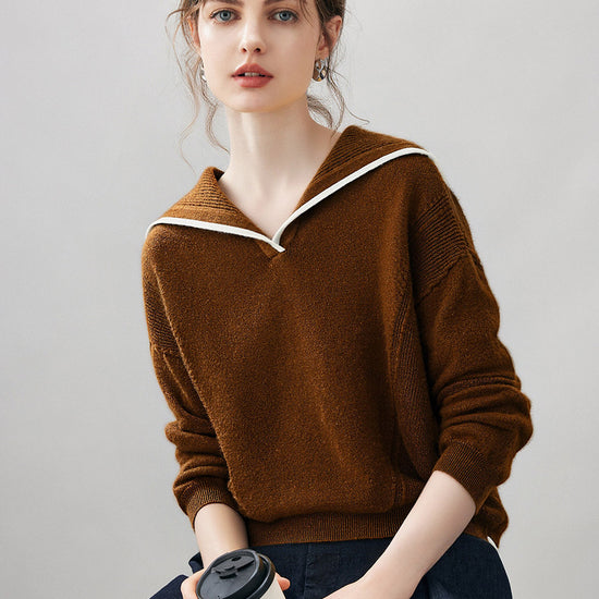 COMOBOCA 100% Cashmere Women's Sailor Collar Sweater