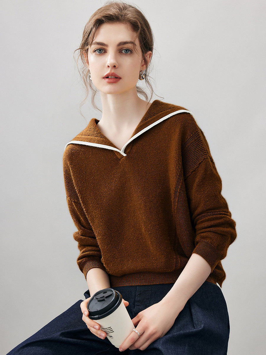 COMOBOCA 100% Cashmere Women's Sailor Collar Sweater