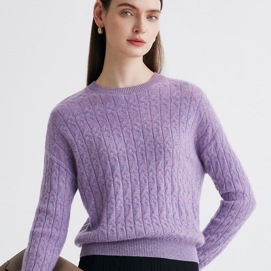 COMOBOCA Purple 100% Cashmere Women's Cable Knit Sweater
