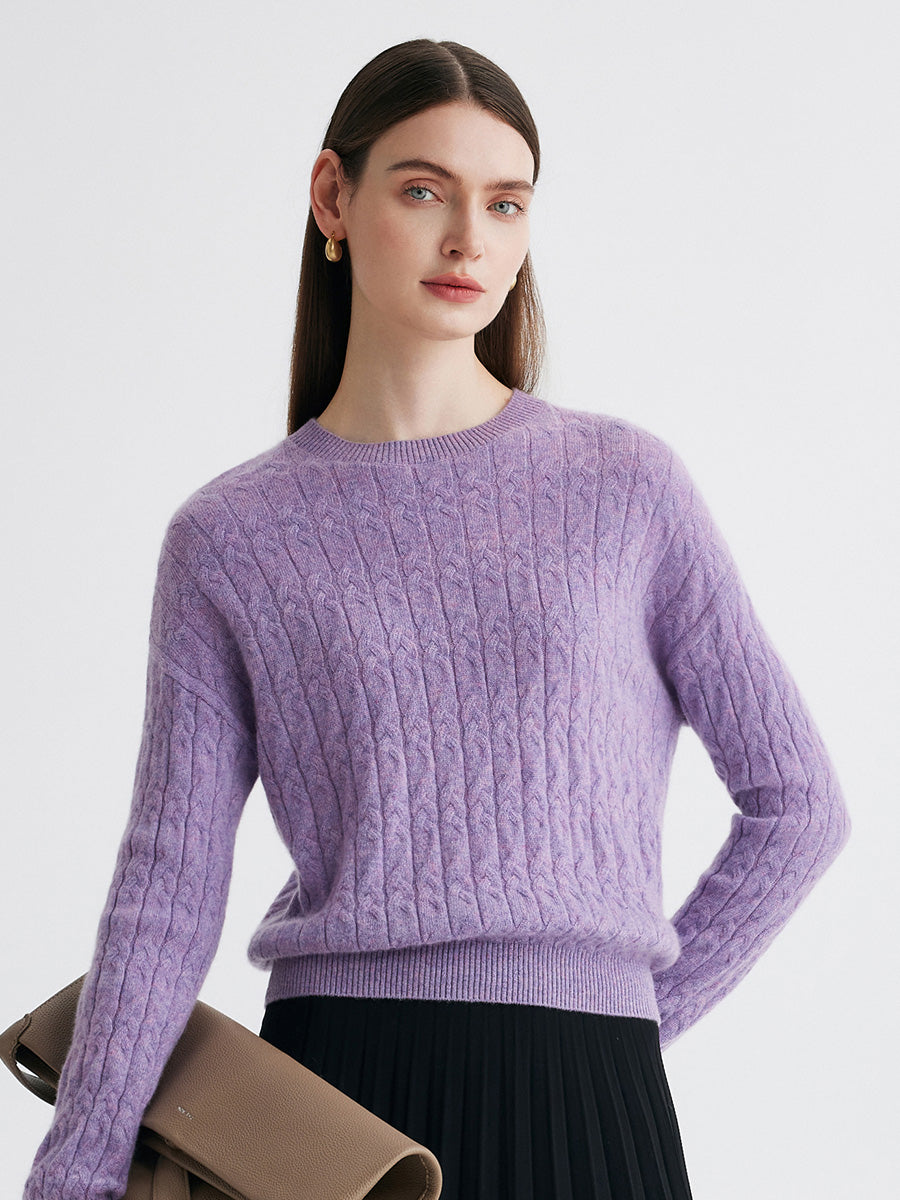 COMOBOCA Purple 100% Cashmere Women's Cable Knit Sweater
