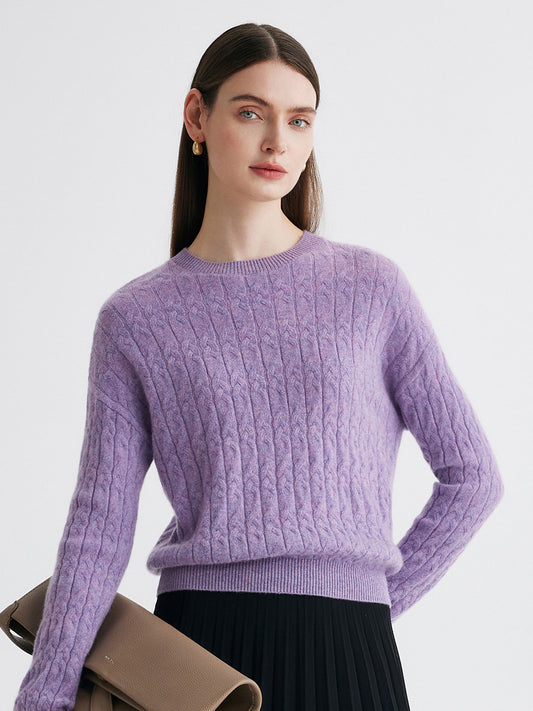 COMOBOCA Purple 100% Cashmere Women's Cable Knit Sweater