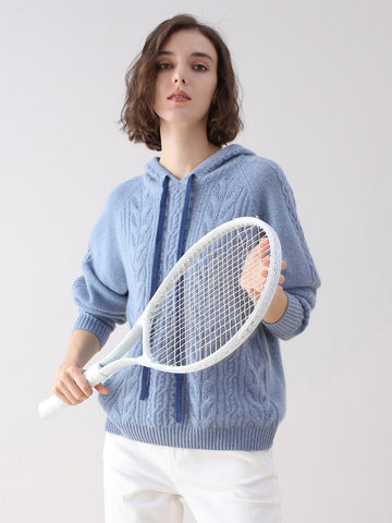 COMOBOCA 100% Cashmere Women's Solid Color Sweater Hoodie