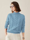 COMOBOCA Light Blue 100% Cashmere Women's Turtleneck Cable Knit Sweater