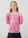 COMOBOCA Pink 100% Wool Kids' Tie-Neck Contrast Trim Sweater