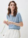 COMOBOCA Women's Sailor Collar Contrast Trim Knit Polo T-Shirt