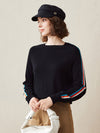 COMOBOCA Black 100% Cashmere Women's Colorful Side Stripes Knit Sweater