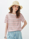 100% Mulberry Silk Women's Vintage Print Round-Neck Short Sleeve T-Shirt