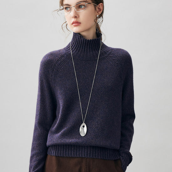 COMOBOCA Deep Purple 100% Cashmere Women's Ribbed Turtleneck Sweater