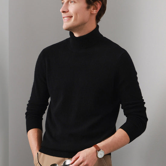 COMOBOCA BLACK 100% Cashmere Men's Ribbed Turtleneck Sweater