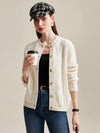 COMOBOCA White 100% Cashmere Women's Cable Knit Cardigan