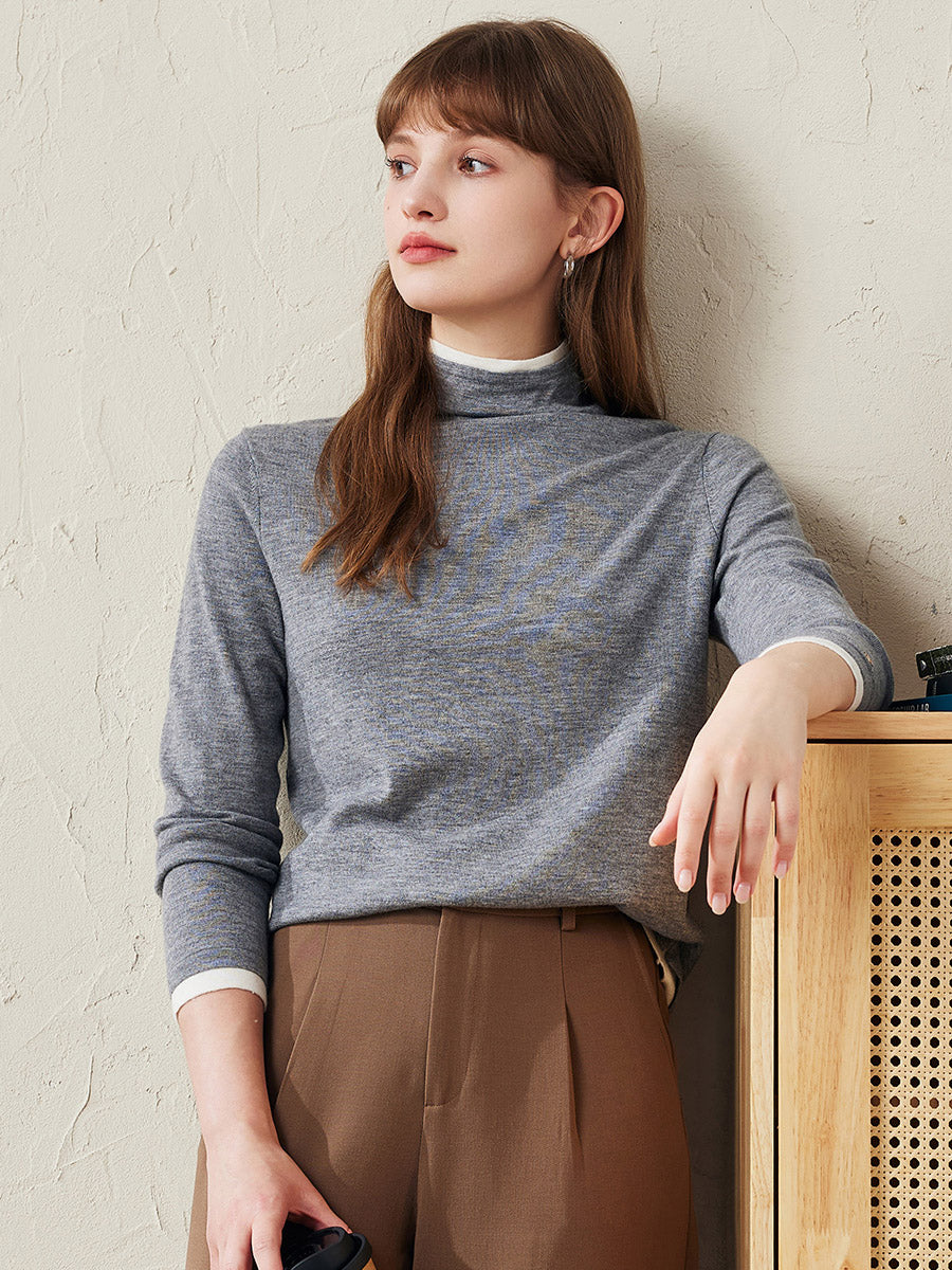 COMOBOCA Gray 100% Wool Women's Lightweight Turtleneck Sweater