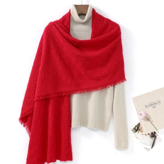COMOBOCA RED 100% Cashmere Fringe Solid Color Shawl Scarf