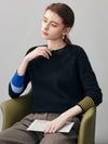 COMOBOCA 100% Cashmere Women's Color-Blocked Sleeve Knit Sweater