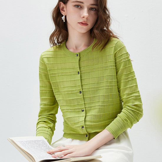 COMOBOCA Women's Textured Ribbed Knit Cardigan