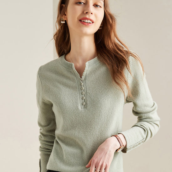 COMOBOCA LIGHT GREEN 100% Cashmere Women's Round Neck Knit Sweater