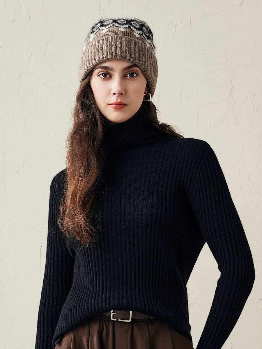 COMOBOCA 100% Cashmere Soft Knit Ribbed Beanie
