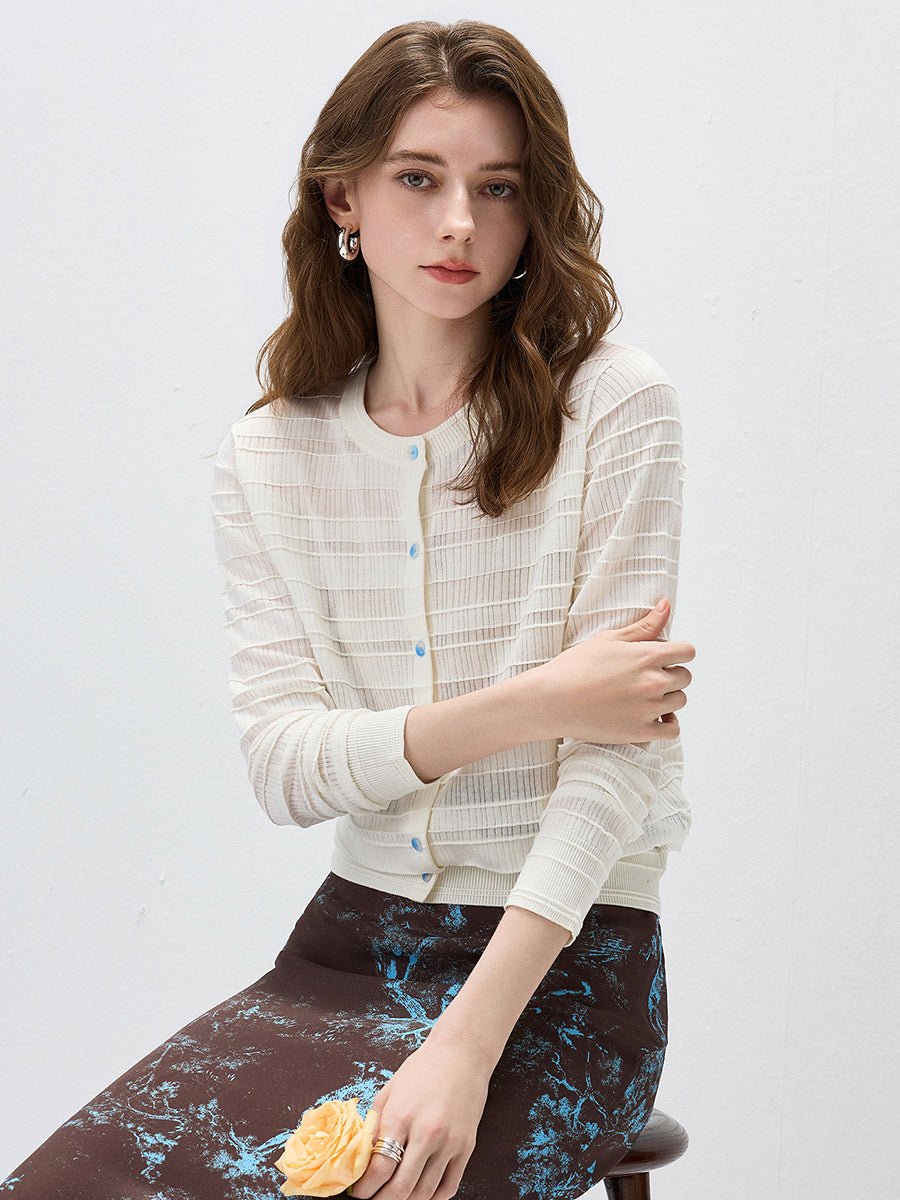 COMOBOCA Women's Textured Ribbed Knit Cardigan