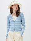 COMOBOCA Light Blue Women's Striped Ribbed Knit Faux 2-in-1 Zip Cardigan
