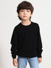 COMOBOCA BLACK 100% Wool Kids' Round Neck Plain 100% Sweater