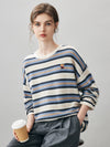COMOBOCA White 100% Cashmere Women's Striped Knit Sweater