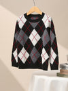 COMOBOCA 100% Wool Kids' Ribbed Argyle Knit Sweater