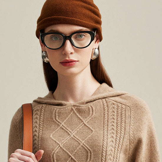 COMOBOCA Coffee 100% Cashmere Women's Slouchy Knit Beanie