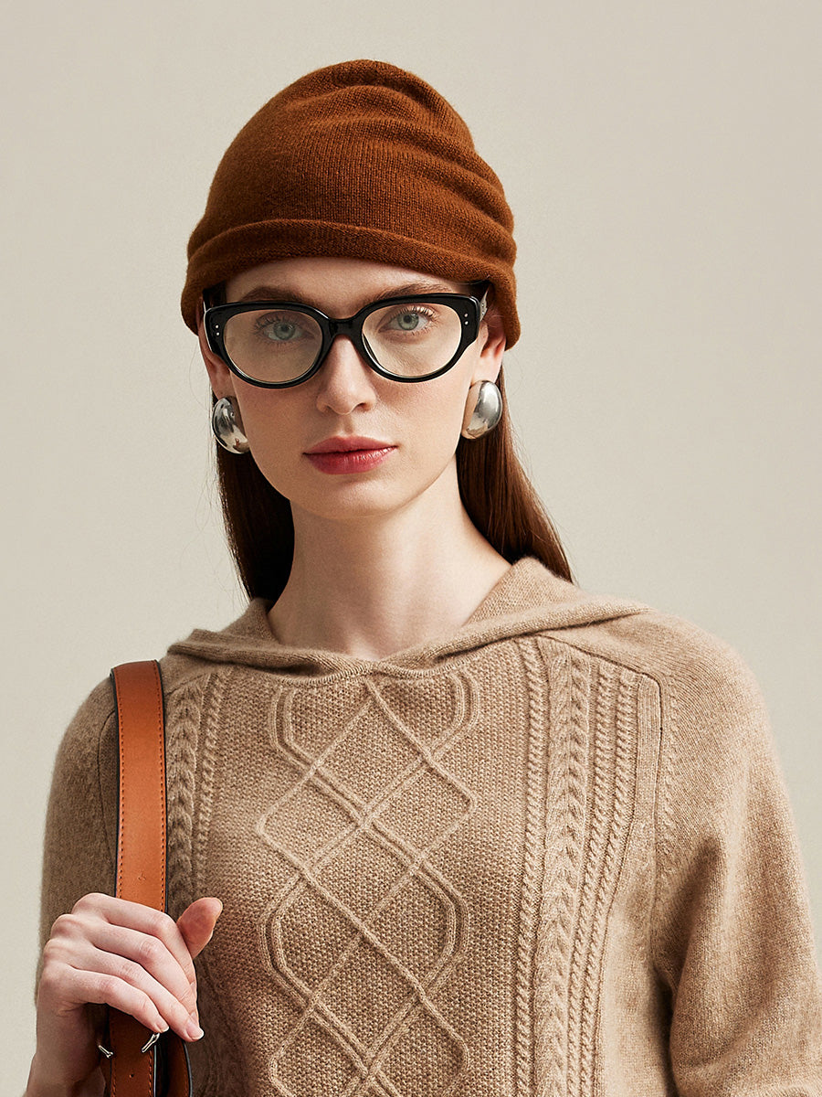 COMOBOCA Coffee 100% Cashmere Women's Slouchy Knit Beanie