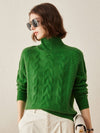 COMOBOCA Green 100% Cashmere Women's Turtleneck Cable Knit Sweater