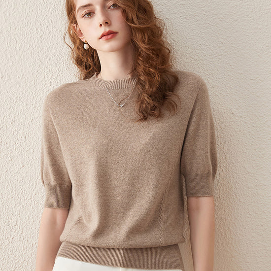 COMOBOCA BROWN 100% Wool Women's Seamless Round Neck Knit Sweater