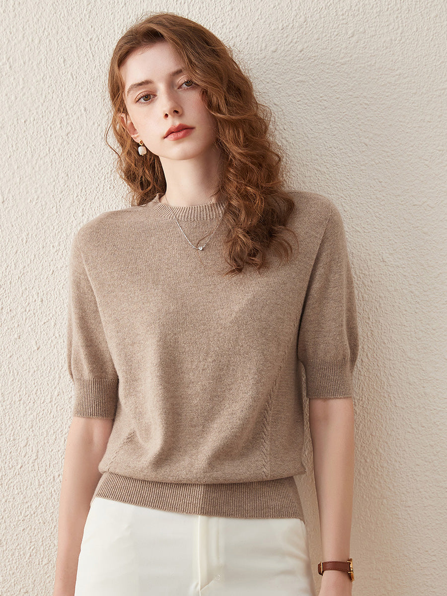 COMOBOCA BROWN 100% Wool Women's Seamless Round Neck Knit Sweater