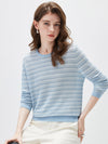 COMOBOCA Women's Striped Mesh Knit Round Neck Sweater