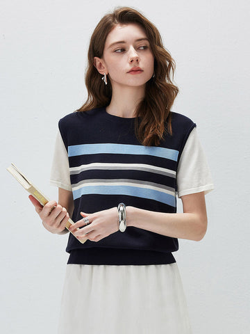 COMOBOCA Striped Women's Striped Layered Knit T-Shirt