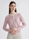 COMOBOCA Light Pink 100% Cashmere Women's Contrast Trim Button Front Sweater