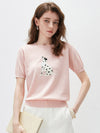 COMOBOCA Light Pink Women's Dalmatian Intarsia Knit T-Shirt