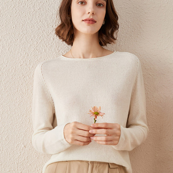 COMOBOCA WHITE 100% Cashmere Women's Loose Knit Sweater