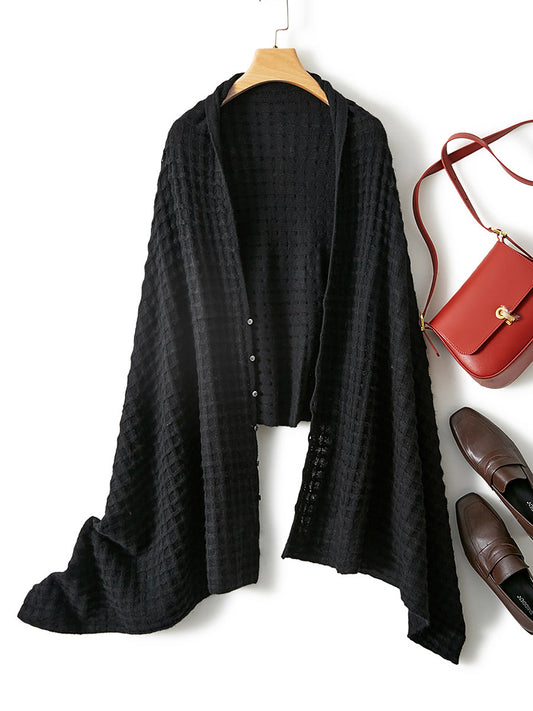 COMOBOCA BLACK 100% Cashmere Scarf Solid Color Shawls with Buttons