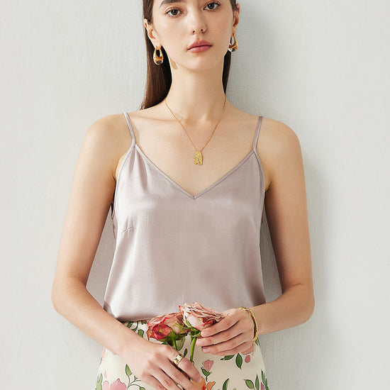 COMOBOCA Women's Silk Adjustable Straps V-Neck Camisole