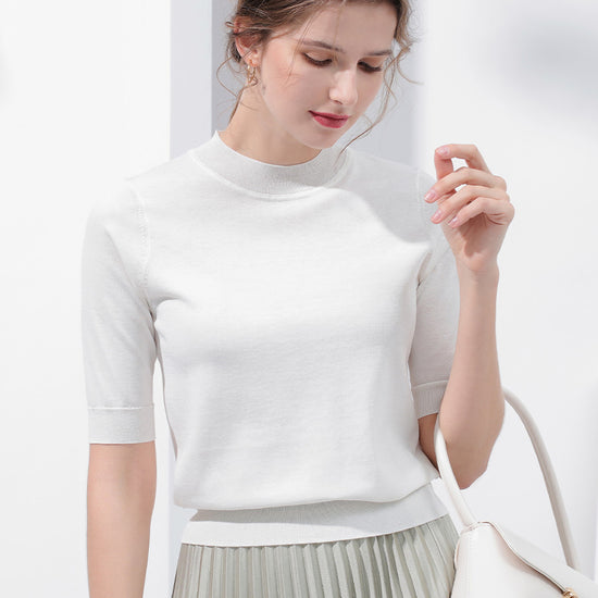 COMOBOCA Cloudy Women's Short Sleeve Mock Neck Knit Sweater