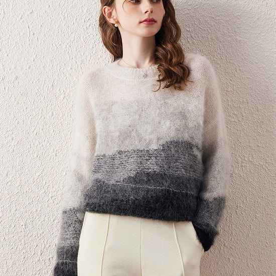 COMOBOCA Women's Mohair Crew Neck Gradient Knit Sweater