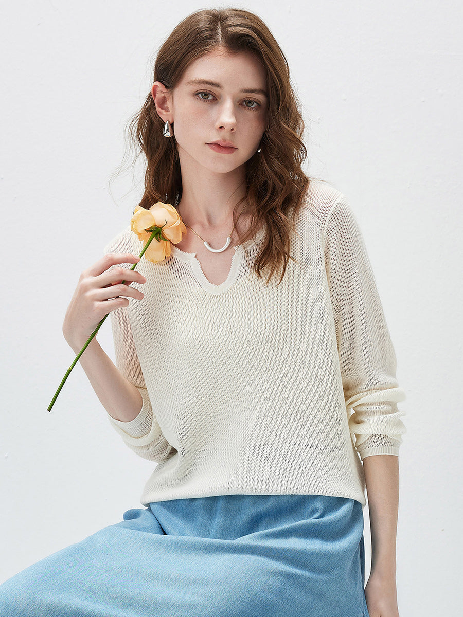 COMOBOCA Women's Split V-Neck Knit Sweater