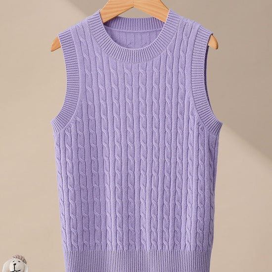 COMOBOCA Purple 100% Wool Kids' Cable Knit Round Neck Sweater Vest